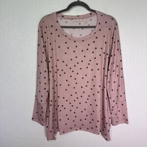 Soft Surroundings Top Womens Large XL Polka Dot Tunic Light Pink Rayon Blend